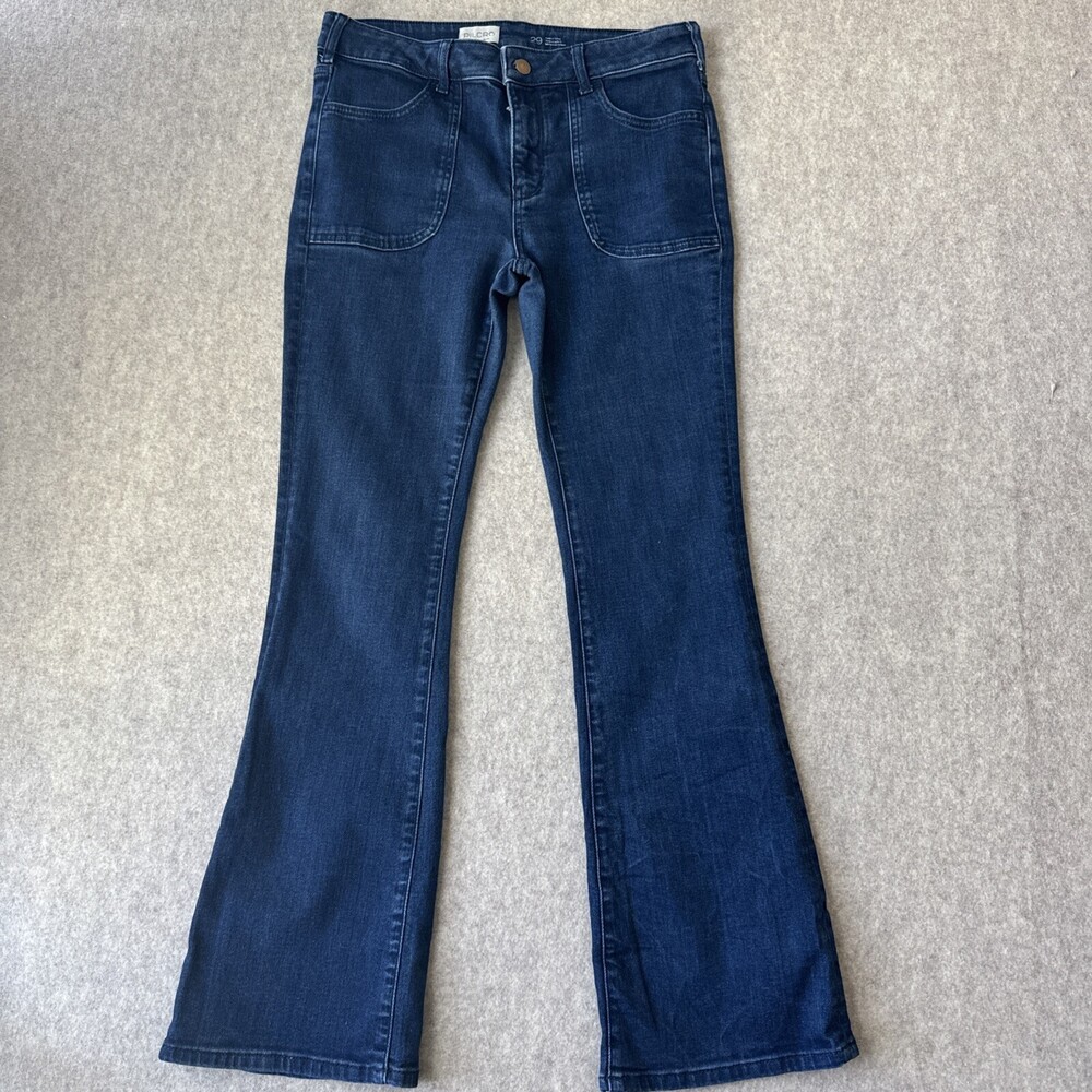 Pilcro Anthropologie Patch Flare Jeans Womens 29 Dark Wash Mid Rise Stretch‎